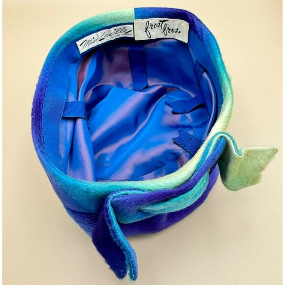Vintage 1950s Miss Lucille for Frost Bros Felt Hat Turban Style Ombre Blue - Picture 7 of 8